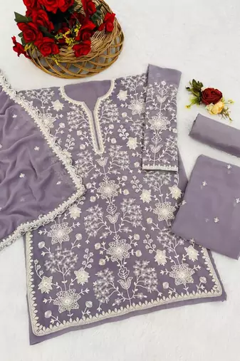 Purple georgette semi stitched gharara suits