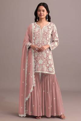 Pink georgette semi stitched gharara suits 1