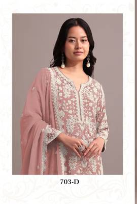 Pink georgette semi stitched gharara suits 2