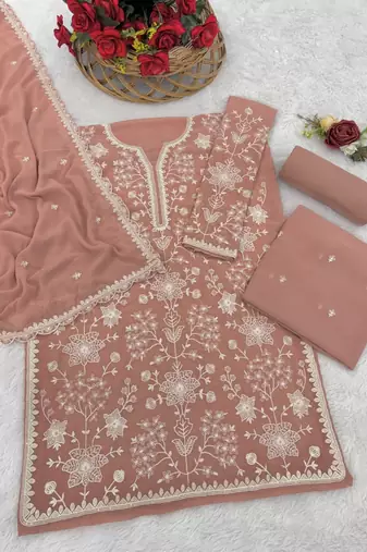 Pink georgette semi stitched gharara suits