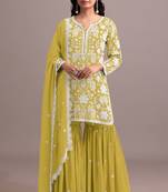 Lemon georgette semi stitched gharara suits