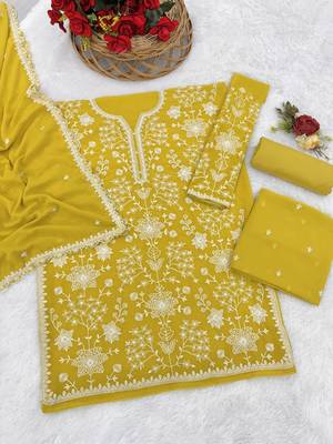 Lemon georgette semi stitched gharara suits 3