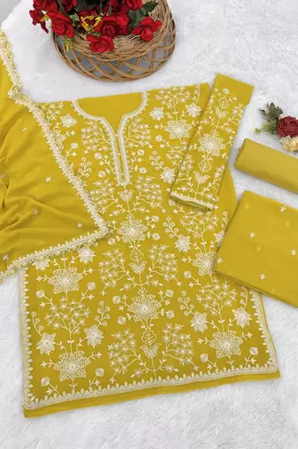 Lemon georgette semi stitched gharara suits