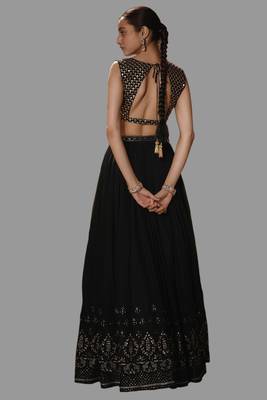 Black Sequined Work Faux Georgette Fabric Lehenga Choli with Dupatta. 2