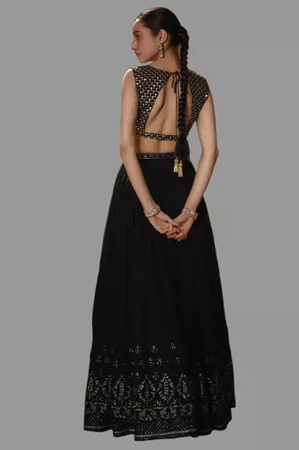 Black Sequined Work Faux Georgette Fabric Lehenga Choli with Dupatta.