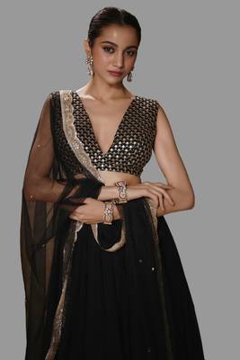 Black Sequined Work Faux Georgette Fabric Lehenga Choli with Dupatta. 3