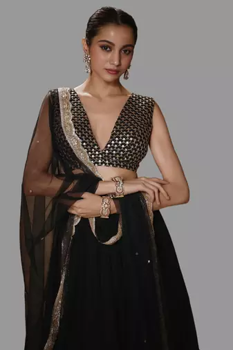 Black Sequined Work Faux Georgette Fabric Lehenga Choli with Dupatta.