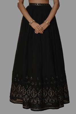 Black Sequined Work Faux Georgette Fabric Lehenga Choli with Dupatta. 4