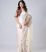 Ivory Mandala Print Free Hand Ready to Wear Ready to Wear Saree with Unstitched Blouse