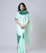 Mint Green Mandala Print Free Ready to Wear Saree with Unstitched Blouse
