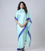 Sky Blue Mandala Print Free Hand Ready to Wear Saree with Unstitched Blouse