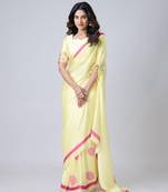 Yellow Mandala Print Free Hand Ready to Wear Saree with Unstitched Blouse