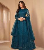 Turquoise Net Embroidered Semi-Stitched Salwar Suit