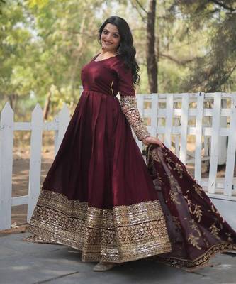 Dark Maroon Cotton Sequin Embroidered Salwar Suit  1