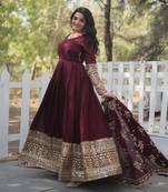 Dark Maroon Cotton Sequin Embroidered Salwar Suit 