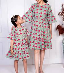 Mommy and me green & red tiered dress set