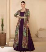 Wine  embroidered georgette free size stitched gown.(size Free size full stitched Up To 42")