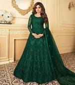 Bottle Green embroidery net semi stitch anarkali gowns