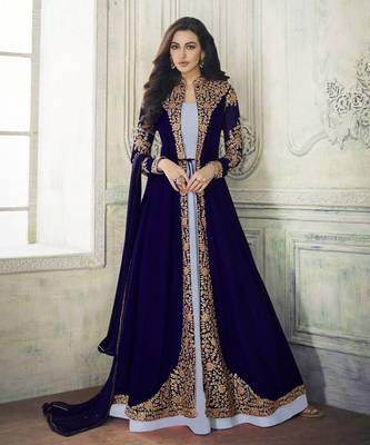 Blue Embroidered Georgette Salwar With Dupatta Semi Stitched 1