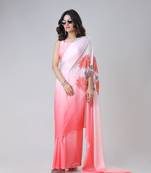 Blush pink ombre freehand floral print Ready to Wear Saree with Unstitched Blouse