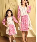 Mom daughter duo rouge and cream printed dress