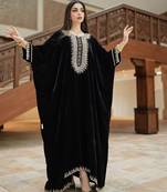 Royal Black Velvet Handcrafted Zari work stitched Kaftan