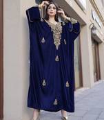 Navy Blue Velvet Handcrafted Zari work stitched Kaftan