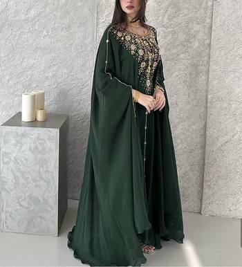 Green Georgette Handcrafted Zari neck work stitched Kaftan 3