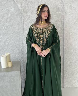 Green Georgette Handcrafted Zari neck work stitched Kaftan 1