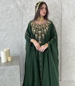 Green Georgette Handcrafted Zari neck work stitched Kaftan