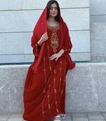 Red Velvet Handcrafted Zari work stitched Kaftan