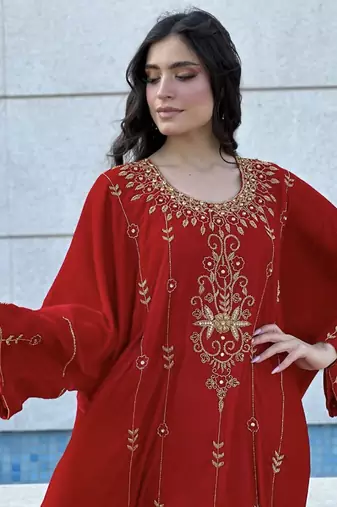 Red Velvet Handcrafted Zari work stitched Kaftan