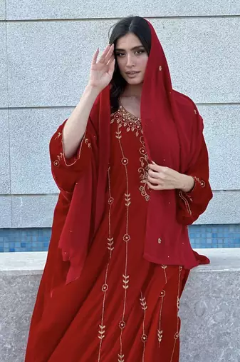 Red Velvet Handcrafted Zari work stitched Kaftan