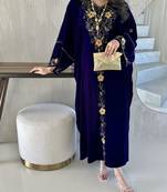 Navy Blue Velvet Handcrafted Zari work stitched Kaftan