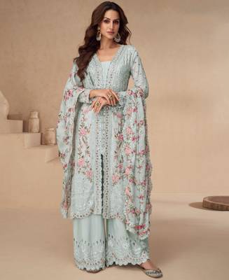 sky blue chinon pakistani suit for women ethnic wear 1