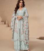 sky blue chinon pakistani suit for women ethnic wear