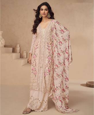 beige chinon pakistani suit for women ethnic wear 1