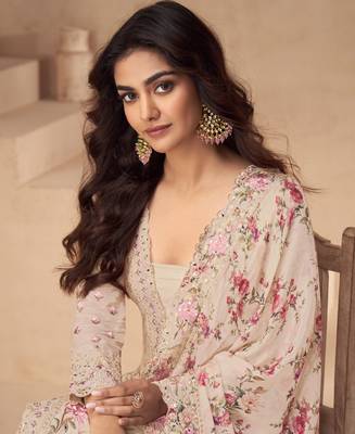 beige chinon pakistani suit for women ethnic wear 2