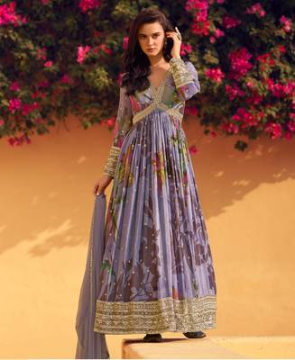 Lavender floral printed anarkali suit for women 1