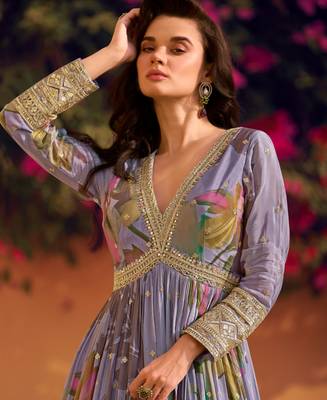 Lavender floral printed anarkali suit for women 2