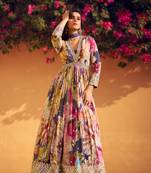 purple floral printed anarkali suit for women