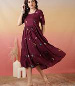 Women rayon flared embroidery dress
