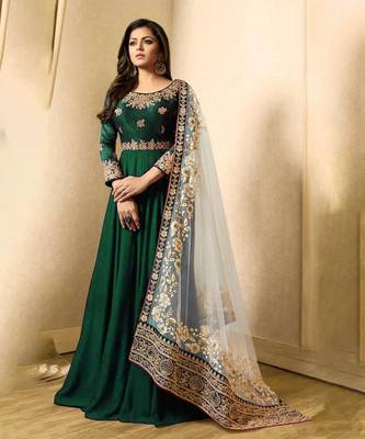 Green embroidered faux georgette salwar 1