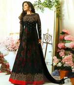 Black Embroidered Georgette  Anarkali Suit Free size full stitched Up To 42" Size