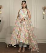 Multi-colored chanderi floral printed anarkali set