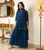 Embroidered sequinned anarkali kurti and sharara with dupatta