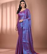 Violet dual tone tissue soft saree with pompom