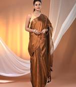 Copper tissue soft saree with pompom