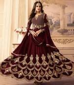 Maroon Embroidered Faux Georgette Salwar Free size full stitched Up To 42" Size