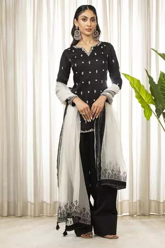 White on black kurta set